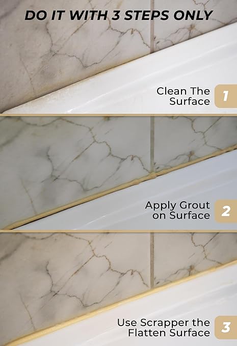 Tile Grout Repair, Beige 8.8 oz/250gr. Fast Drying Grout Repair Kit, Grout Filler Tube Repair Kit, Tile Grout Paint, Grout Sealer Restore and Renew Bathroom Floor, Tile Gaps, Joints, Lines