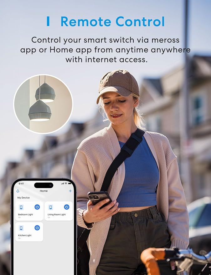 meross Smart Light Switch 2 Pack Supports Apple HomeKit, Siri, Alexa, Google Assistant & SmartThings, 2.4GHz Wi-Fi Single Pole Light Switch, Neutral Wire Required, No Hub Required