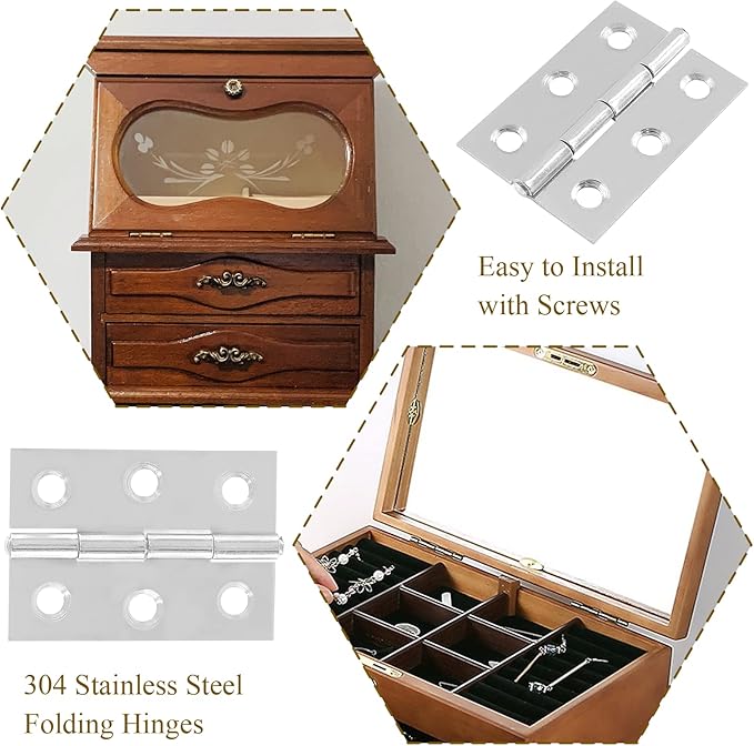 20pcs 2 Inch Butt Hinges, Stainless Steel Cabinet Hinges, Small Door Hinges Window Hinge, Folding Box Hinges for Jewelry, Wooden, Chest Box (Chrome)