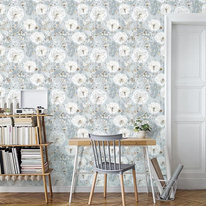 Nukofal Floral Wallpaper Peel and Stick Dandelion Wallpaper Floral Contact Paper 16.9"x590.5" Vintage Flower Contact Paper Boho Self Adhesive Removable for Bedroom Cabinets Decorative Wall Vinyl