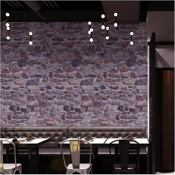 3D Brick Stone Wallpaper Peel and Stick Wall Paper Faux Stone Brick Wallpaper Waterproof Self Adhesive Removable Wall Paper for Bedroom Living Room Wall Decor, Pink 15.7" X 393"