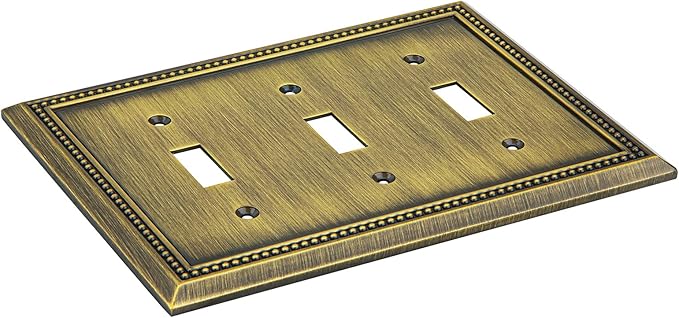 Henne Bery Sunken Pearls Heavy Duty Decorative Wall Plate Switch Plate Outlet Cover (Triple Toggle, Antique Brass)