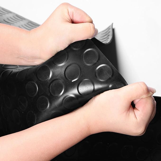 Heavy Duty Coin-Grip Rubber Flooring Roll, 4' x 14', 1/8" Thick, Waterproof Anti-Slip Floor Mat, Easy to Clean & Install Floor Protector for Garage, Gym, Stable, Basement, Kennel