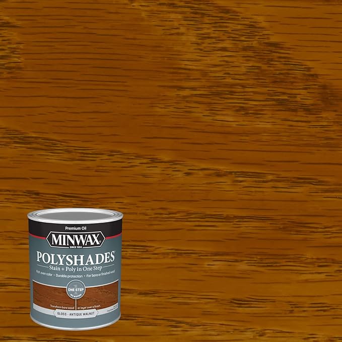Minwax PolyShades Wood Stain + Polyurethane Finish – Quart, Antique Walnut, Gloss 32 Fl Oz (Pack of 1), Brown