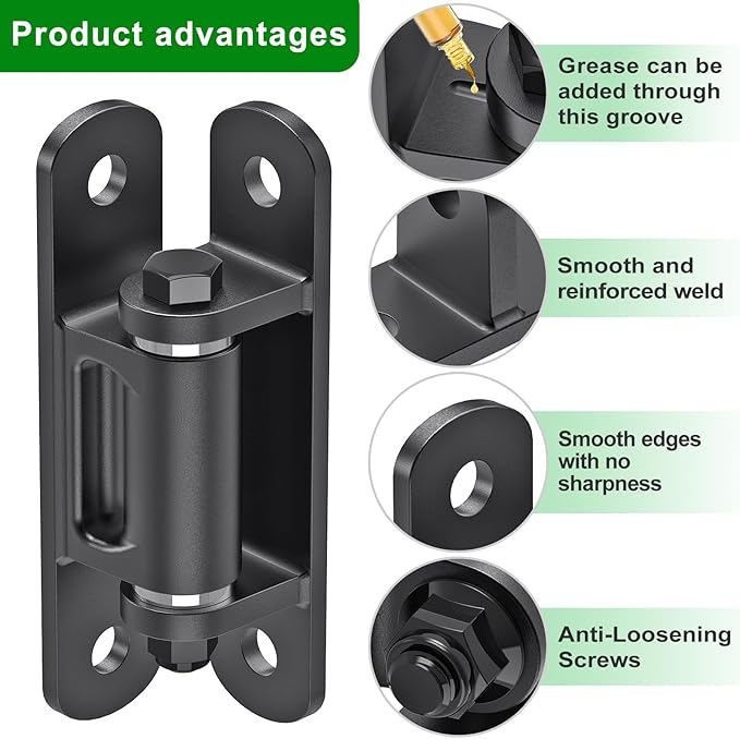 Insaga Heavy Duty Gate Hinge with Bearing, 6.7'' Weld On or Bolt On Hinge, 6mm Thick Carbon Steel 1100lb Capacity 90° /180° Smooth Opening for Metal/Wood Gates (Bolt Hinge Powder coated-90°-2Pack)