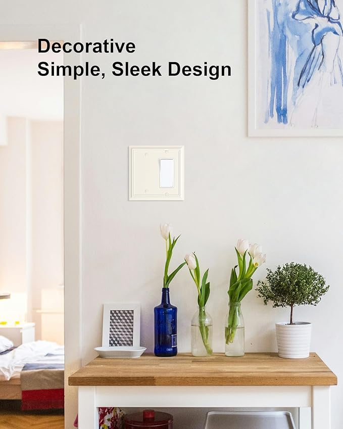 2-Pack Combo Blank/Decorator Wall Plate, Light Almond Decorative Switch Plates and Outlet Covers, Durable Natural Bamboo Fiber Wall Plate for Electrical Outlets, Receptacle, GFCI Outlet, Dimmer Switch