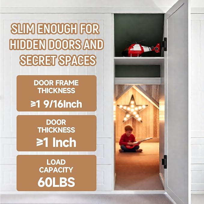 HBL' 4 Pack Hidden Door Hinges, Ultra-Thin Adjustable Concealed Hinges for Secret Doors, Pantries & Closets, Heavy Duty Invisible Design