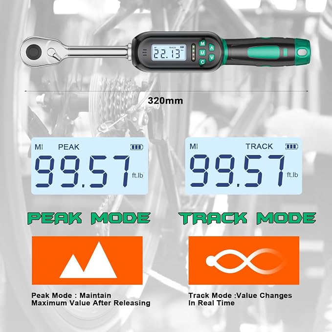1/2 Inch Drive Digital TorqueWrench, 5.02-99.57Ft.lb/6.8-135N.m, Electronic Torque Wrench with Preset Value, Buzzer & LED Indicator, ±2% Accuracy Torque Wrench for Bike, Motorcycles