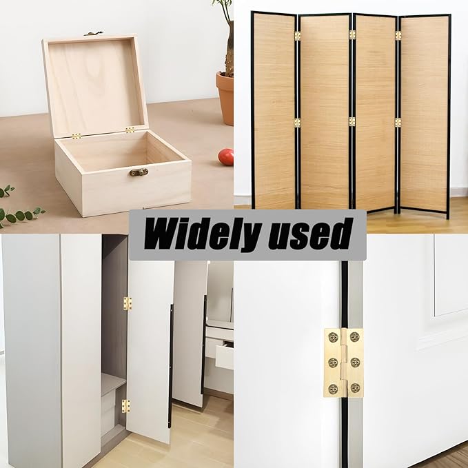 8 Pcs 27mmx50mm / 1.06" x 1.97" Gold Mini Hinges, 2 Inch Solid Brass Folding Butt Hinge, Cabinet Hinge for Jewelry Box, Drawer Cabinet Furniture