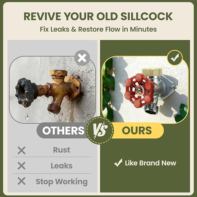 Outdoor Faucet Repair Kit (Vacuum Breaker, Metal Handle) - Wall Hydrant Full Replacement Set for Anti-Siphon Frost-Resistant Sillcock Valves, Hose Faucet Fitting Repair