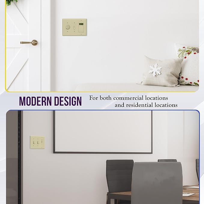 ENERLITES Combination Double Toggle/Single Decorator Rocker Outlet Wall Plate, Standard Size 3-Gang Light Switch Cover(4.5" x 6.38"), Polycarbonate Thermoplastic, UL Listed，881231-I, Ivory