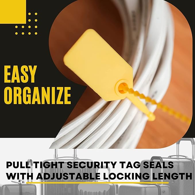 JAVIKA 100PCS Plastic Tamper Seal Tags, Pull-Tite Security Seal, Zip Ties | One-piece construction, Self-Locking & Versatile, Easy to Use and Write On, Wide Range of Applications