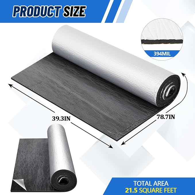 40" x 79" Thermal Sound Deadening (10mm 394mil) Automotive Heat Shield Reflective Insulation Mat Vehicle Car Truck SUV RV Engine Bay: Firewall Noise Reduce Heavy Duty Self-Adhesive DIY