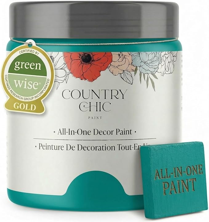 Country Chic All-in-One Chalk Paint for Furniture, Cabinets, Home Decor, Eco-Friendly, Matte Finish, Built-In Primer & Top Coat for Wood, Metal - Whoop-de-do (Bright Teal) - 8 oz (237 ml)