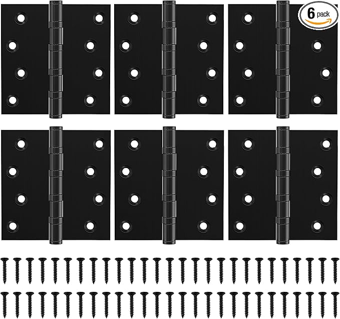 KOLET Ball Bearing Door Hinges, 4 x 4 Inches Exterior Square Door Hinges, Square Corner Heavy Duty Hinges, Commercial Grade Stainless Steel, Smooth and Non Removable Pin, Matte Black, 6 Pack