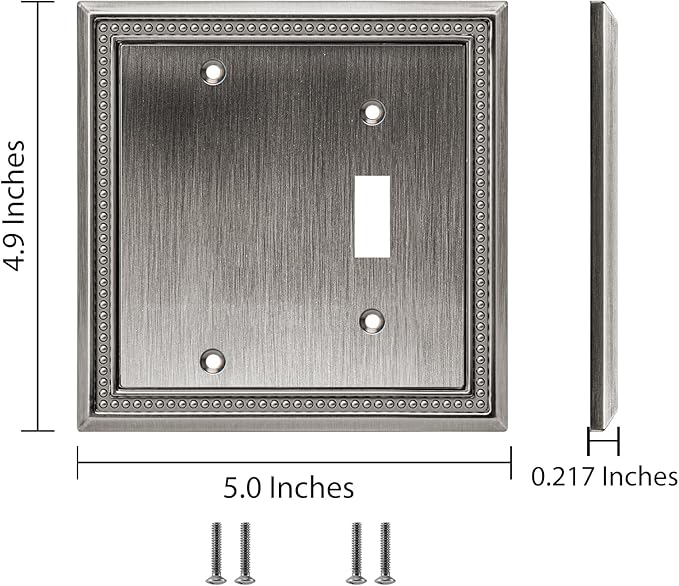 Henne Bery Sunken Pearls Heavy Duty Decorative Wall Plate Switch Plate Outlet Cover (Blank/Toggle, Heirloom Silver)