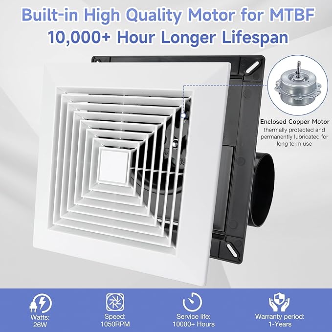 Fanspex Bathroom Ceiling Exhaust Fan, 11.4" Panel Household Bath Vent Ventilation Fan with 1.0 Sones Quiet Operation, 110 CFM