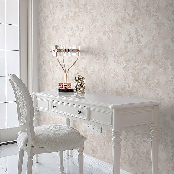 Heroad Beige Brown Wallpaper Floral Wallpaper Peel and Stick Boho Contact Paper Vintage Wall Paper Removable Self-Adhesive for Bedroom Cabinets Decoration Thicken Vinyl 17.3" x 393"