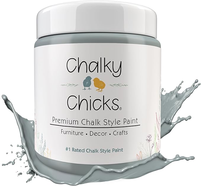 Chalky Chicks 16 Fl Oz Matte Overcast (Blue Gray) Chalk Paint for Furniture Without Sanding - No Prep Furniture Paint No Sanding All in One for Crafts, Wood, Walls, Cabinet, Metal, Dresser, Farmhouse