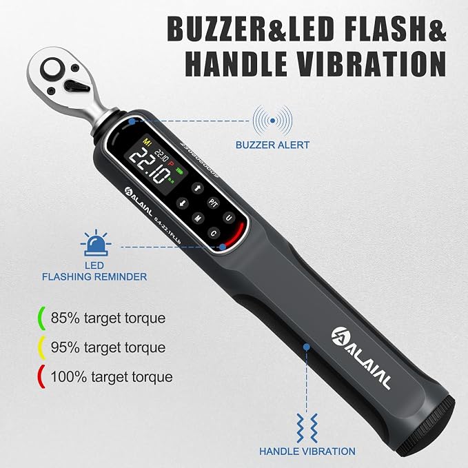 1/4" Drive Digital/Electronic Torque Wrench Set 0.4-22.1 Ft.Lb | ±2%Accuracy, LED Display, Buzzer & Vibration Alert, Dual Direction, with Bits, Sockets, Hex, for Motorcycle, Bike Repair, DIY