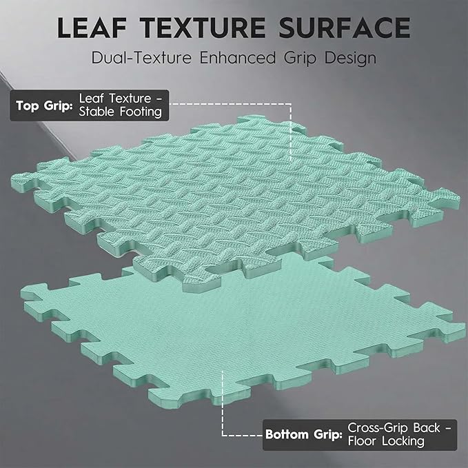 18 Tiles Puzzle Exercise Mat, EVA Interlocking Foam Floor Tiles, Non-Slip, Protective, Water-Resistant Flooring for Home Gym & Workout Equipment, 12.6" x 12.6" x 0.4", 18 Sq Ft