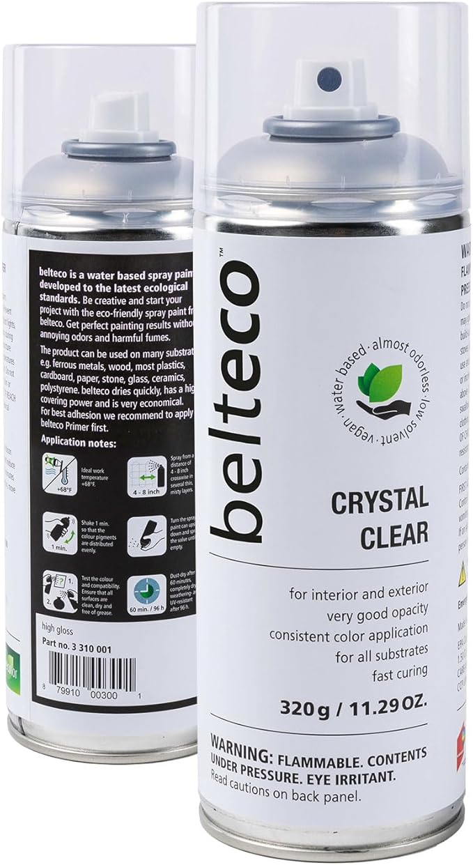 Crystal Clear High Gloss Spray Paint | Water based & Odorless | Eco-Friendly & Vegan | Weather & UV-Resistant | For all Substrates | Fast Drying with High Coverage | For Indoor/Outdoor Use