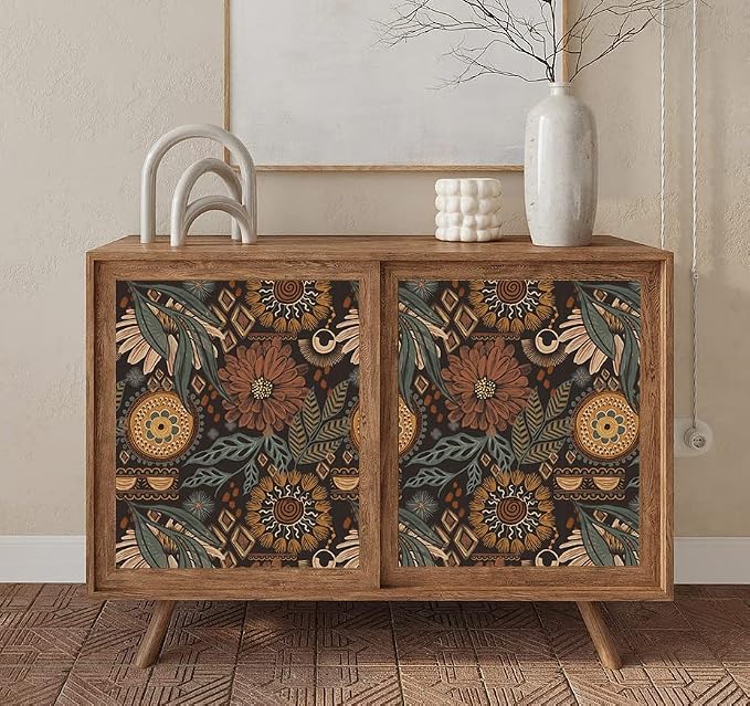 HAOKHOME Boho Peel and Stick Wallpaper Floral Botanical 17.3in x 32.8ft | Renter Friendly Removable Vintage Textured Wall Paper Retro Brown Green Vintage Cottagecore for Bedroom Bathroom Accent Wall
