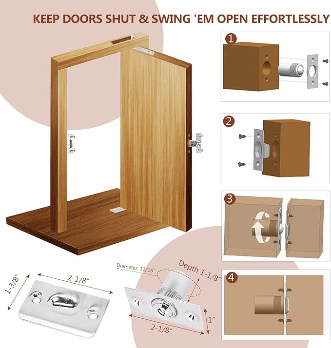 Heavy Duty Pivot Hinge Set with Door Ball Catch for Wood Door, HBL' Hidden Door Hinge for Secret Door, Swing Door, with 360 Degree Rotation, Invisible Pivot Door Hardware for Bookshelf.