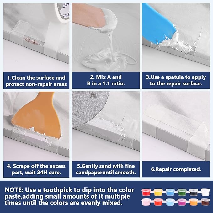 Kalolary Tub and Fiberglass Shower Repair Kit, 3.6oz Porcelain Repair Kit, Porcelain Sink and Acrylic Bathtub Repair Kit for Cracks Chips Dents Scratches Holes