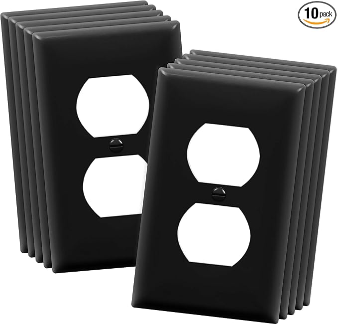 ENERLITES Duplex Receptacle Outlet Wall Plate, Size 1-Gang 4.50" x 2.76", Unbreakable Polycarbonate Thermoplastic, UL Listed, 8821-BK-10PCS, Black (10 Pack)