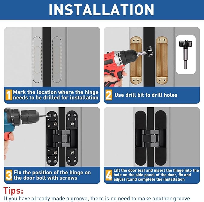 TamBee Hidden Hinges Concealed Door Hinge - Black, Zinc Alloy, Invisible, 3 Way Adjustable for Hidden Door, Bookcase Door and Secret Doors 6 Inch (1 Hinge)