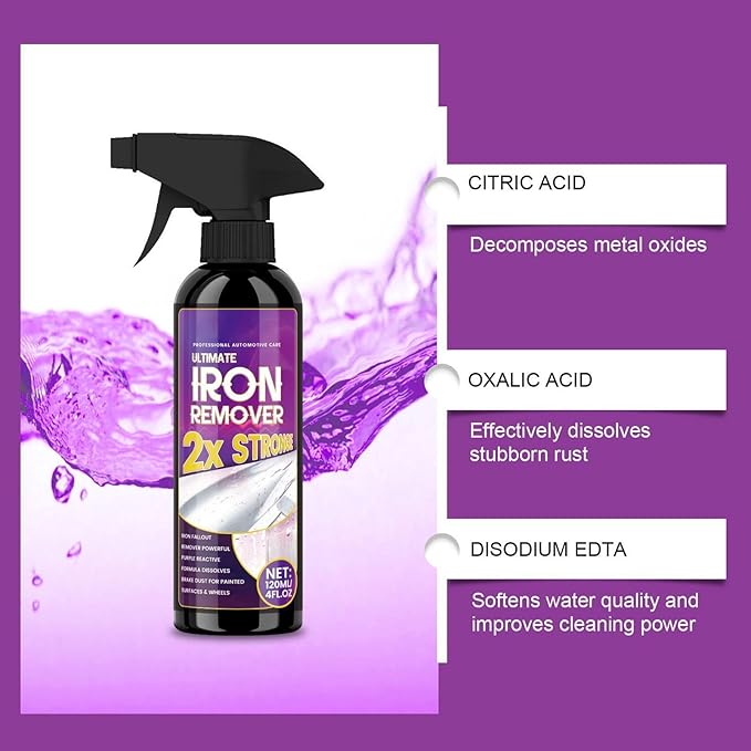 Iron Remover Wheel Cleaner, Multipurpose Cleaner Detailing Solution, 120ml Long Lasting Powerful Rust Stain Remover, for Rims Calipers Wheels Brakes Exterior Paint 120ml Boat Rv Motorcycle