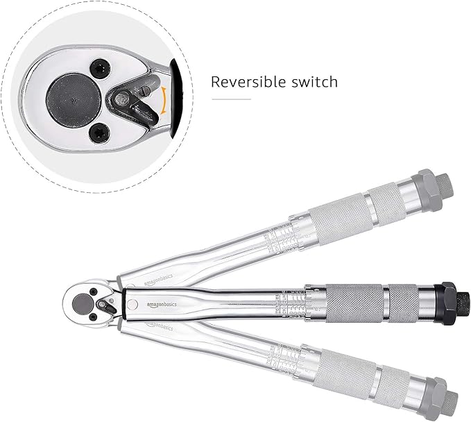 Amazon Basics 1/4-Inch Drive Click Torque Wrench, 35-200 in.-lb/3.95-22.5 Nm, Adjustable Ratchet with High Contrast Dual Range Scales, Steel Construction