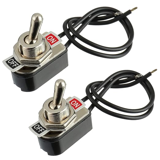 Heavy Duty Toggle Switch SPST 2 Pin ON/Off Rocker Toggle Switch 6A/125V 3A/250V for Car Truck Boat Marine Black Shell(2PCS)