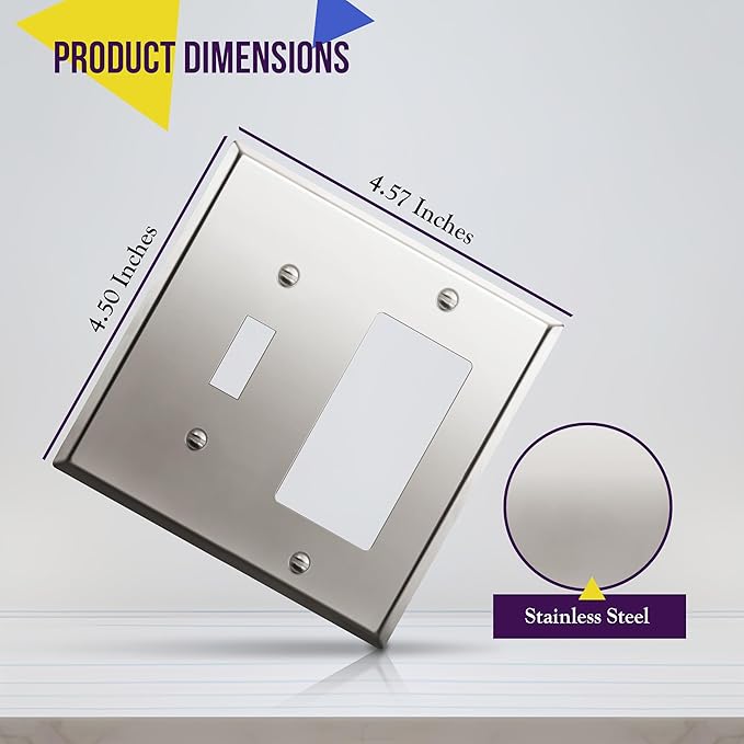 ENERLITES Combination Toggle and Decorator Switch Metal Wall Plate, Stainless Steel 201, Corrosion Resistant, Size 2-Gang 4.50" x 4.57", 771131-PC, Polished Chrome, Silver