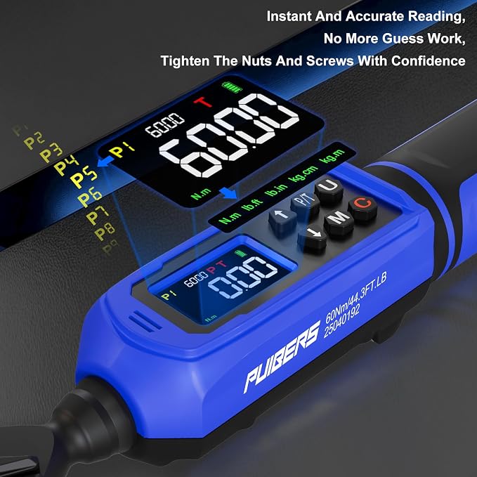 Digital Torque Wrench 3/8 Inch Drive 0.66-44.3 FT.LB (0.9-60Nm),Electronic Inch Pound Torque Wrench ±1% Accuracy 5Units,with Extension Bar 1/4" Adapter for Car,Motorcycle,Bicycle ﻿Buzzer Alarm
