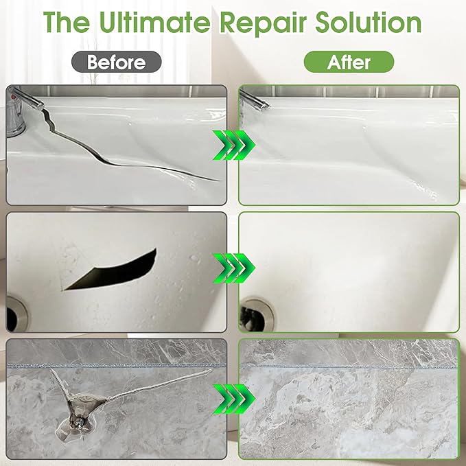 MOSAMNI Bathtub Repair Kit White for Tubs, Fiberglass Showers, Tiles, Sinks & Countertops, Fix Chips, Cracks, Holes, Scratches on Porcelain, Enamel, Acrylic, Granite, Ceramic, Quartz Surfaces