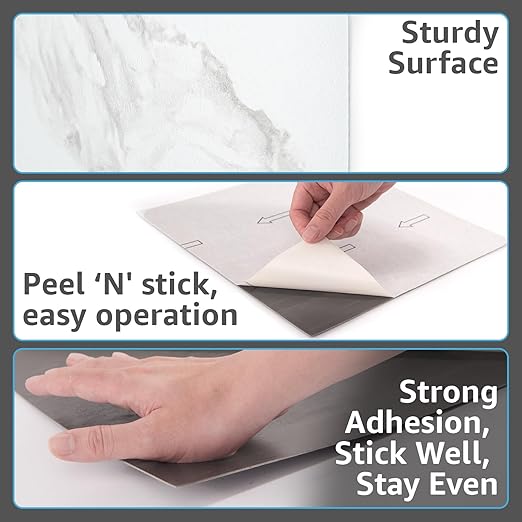 Art3d Peel and Stick Floor Tile, 30-Pack 12 x 12in. Covers 30 Sq.ft, Waterproof Vinyl Flooring Tiles Self Adhesive for Kitchen, Bathroom & Bedroom - White & Beige Marble (15 Tiles per Color)