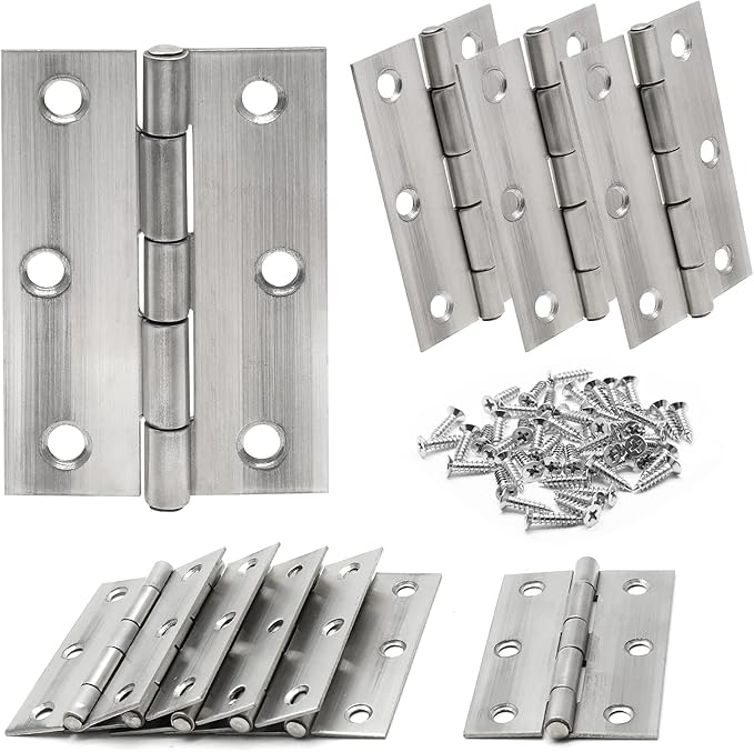 3 Inch Stain Nickel Door Hinges Heavy Duty, 10 Pcs Stainless Steel Folding Butt Hinges with Screws - 0.06 Inch Thickness