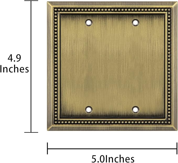 Henne Bery Sunken Pearls Heavy Duty Decorative Wall Plate Switch Plate Outlet Cover (Double Blank, Antique Brass)