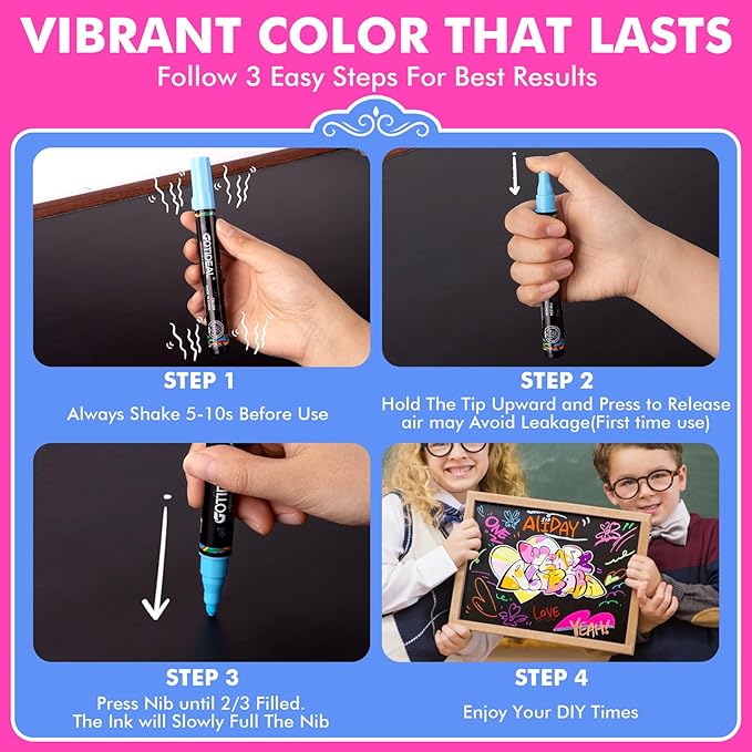 GOTIDEAL Chalk Markers,10 Colors Liquid Chalk Markers for Blackboard,Erasable Chalk Board Pens,Window markers for Glass Washable,Car,Glass,Calendar,Sign,Menu Diy Painting(6 mm Bold&Chisel Tip)