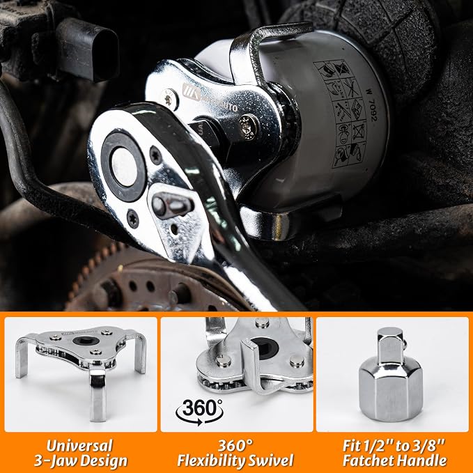 8-Piece Oil Filter Wrench Set | Adjustable Oil Filter Wrenches 2-3/4" to 5-1/4", 9" & 12" Universal Removal Tool, 1/2" to 3/8" Adapter, Case