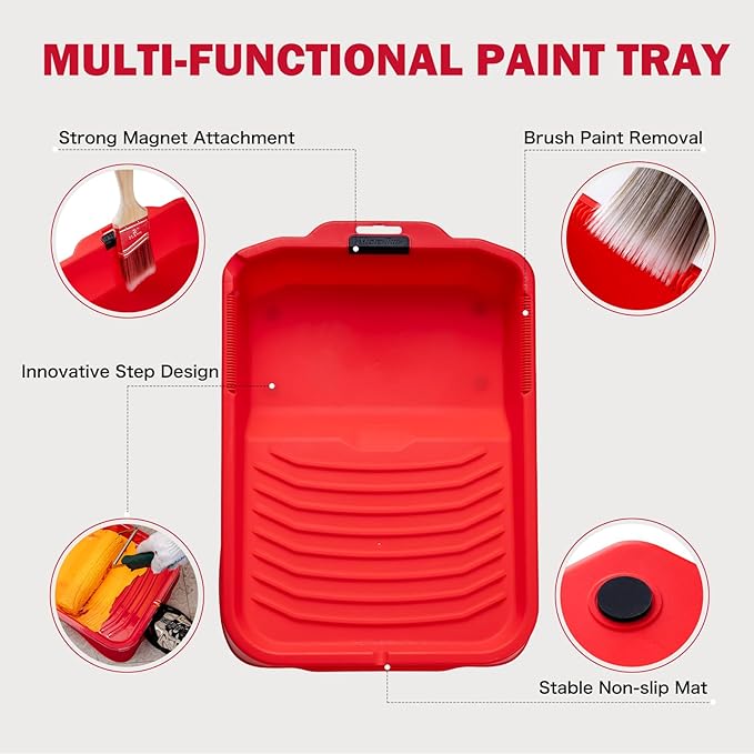 Mister Rui 9 Inch Paint Tray with Liner, 21 Pack, Sturdy Plastic Paint Tray with 20 Liners, Paint Pan Liners, Paint Roller Trays for Painting