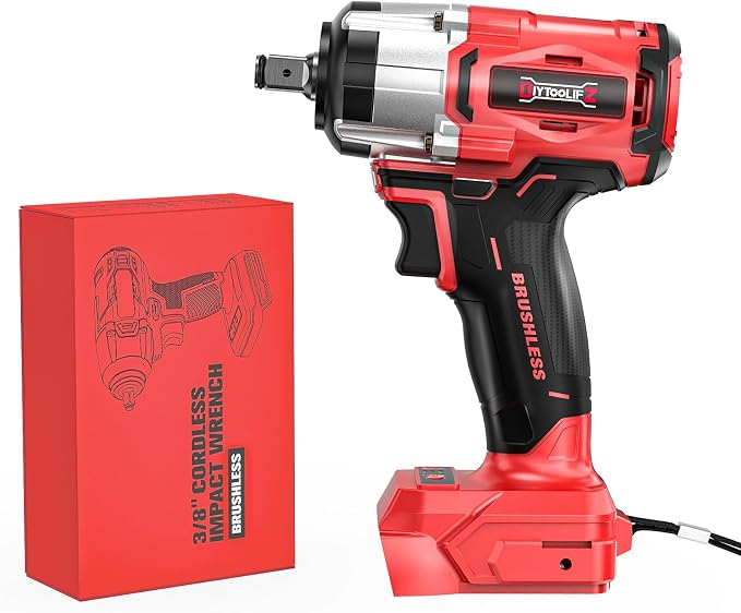 DIYtoolifz Cordless Impact Wrench 1/2" Compatible with Milwaukee 18v Battery (Bare Tool), 300 FT-LBS Brushless Impact Driver, Portable Electric Impact Gun with LED Work Light, 3-Speed Control