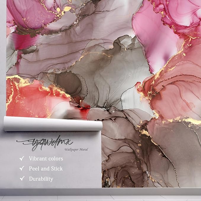 YQWDMX - Pink Marble Peel and Stick Wallpaper with Modern Abstract self-Adhesive Mural for Bedroom ZY14 M