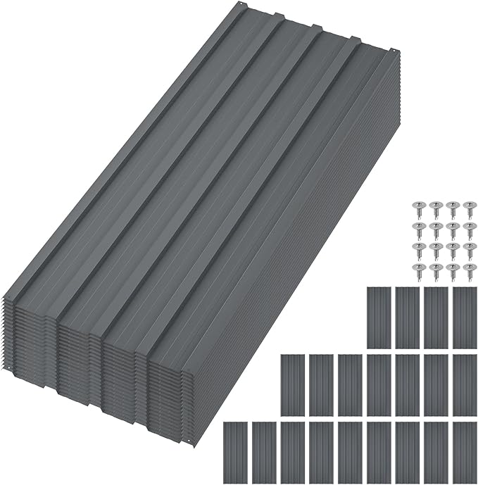 GarveeLife 20Pcs Metal Roofing Panels for Carport, Heavy Duty Metal Carport Kits, Galvanized Steel Corrugated Panels, for Patio Outdoor Garden, 42.52 in x 16.8 in