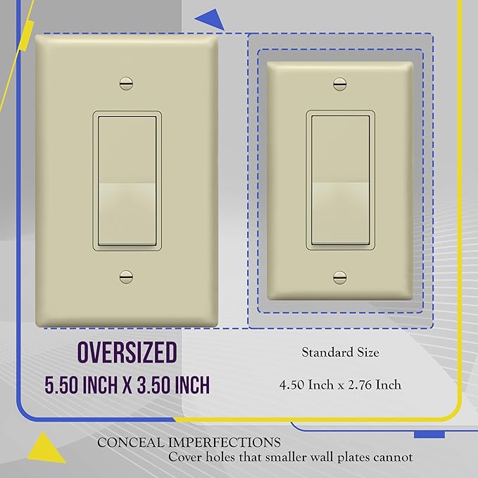 ENERLITES Decorator Light Switch or Receptacle Outlet Wall Plate, Gloss Finish, Over-Size 1-Gang 5.5" x 3.5", Unbreakable Polycarbonate Thermoplastic, UL Listed, 8831O-I-10PCS, Ivory (10 Pack)