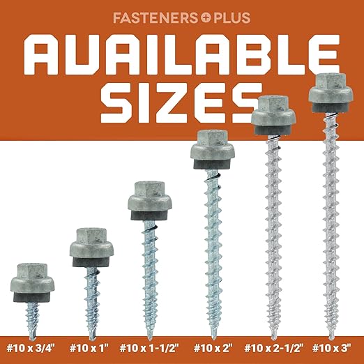 Fasteners Plus ST Fastening ZXL Woodbinder Metal-to-Wood #10 x 2-1/2" Galvanized Screws with EPDM Rubber Washer, 250-Count - Designed for Metal Roofing and Siding Panels