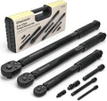 Torque Wrench Set 1/4" 3/8" 1/2" Drive 20-200 In.lb 10-80 / 10-150 Ft.lb | Reinforced Cr-V Gears, Quick-Release, Dual Scale, 98% Efficiency Boost, 2 Universal Joints & 3 Extension Bars, Storage Case