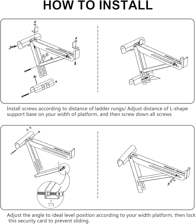 2Pack Heavy Duty Steel Ladder Jacks, Adjustable Two-Rung Short Body Scaffold Bracket for Painting Siding, Roofing & Window Repair, Fits Platforms Under 18 Inches Wide